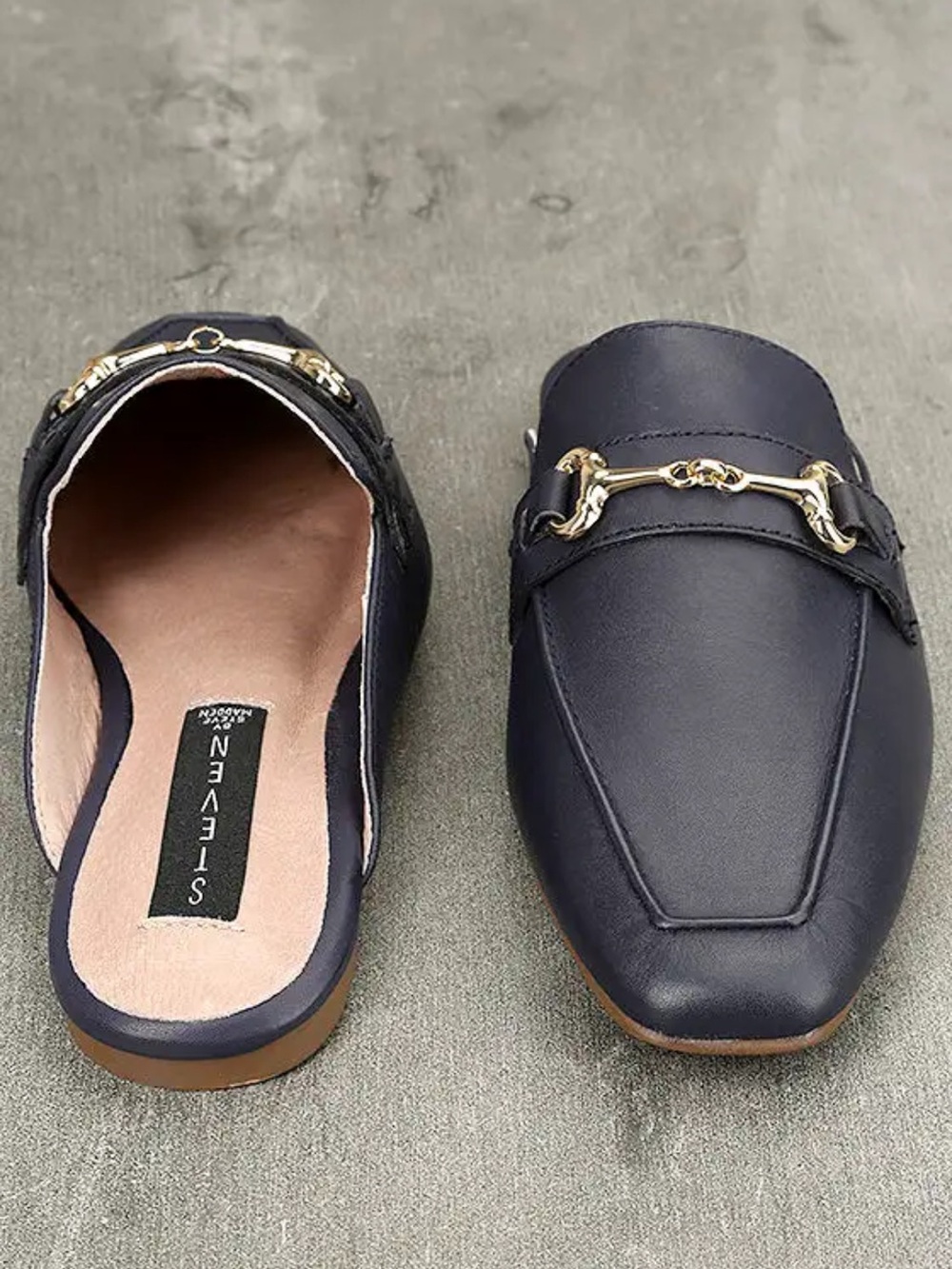 GUC Steve Madden Leather Backless Loafers in Navy with Horsebit Detail - Size 8 - Picture 4 of 12